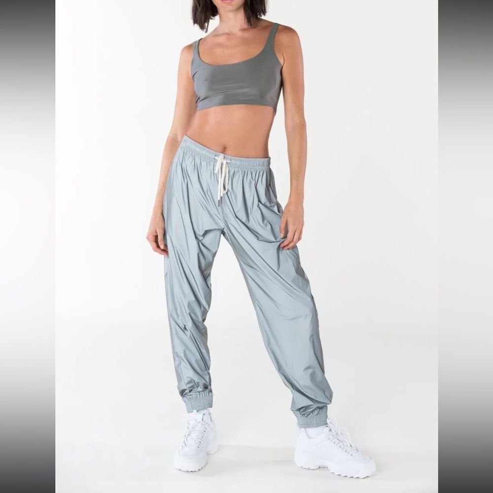 French Connection FCUK Women’s 90 Reflective Gray Parachute Trousers